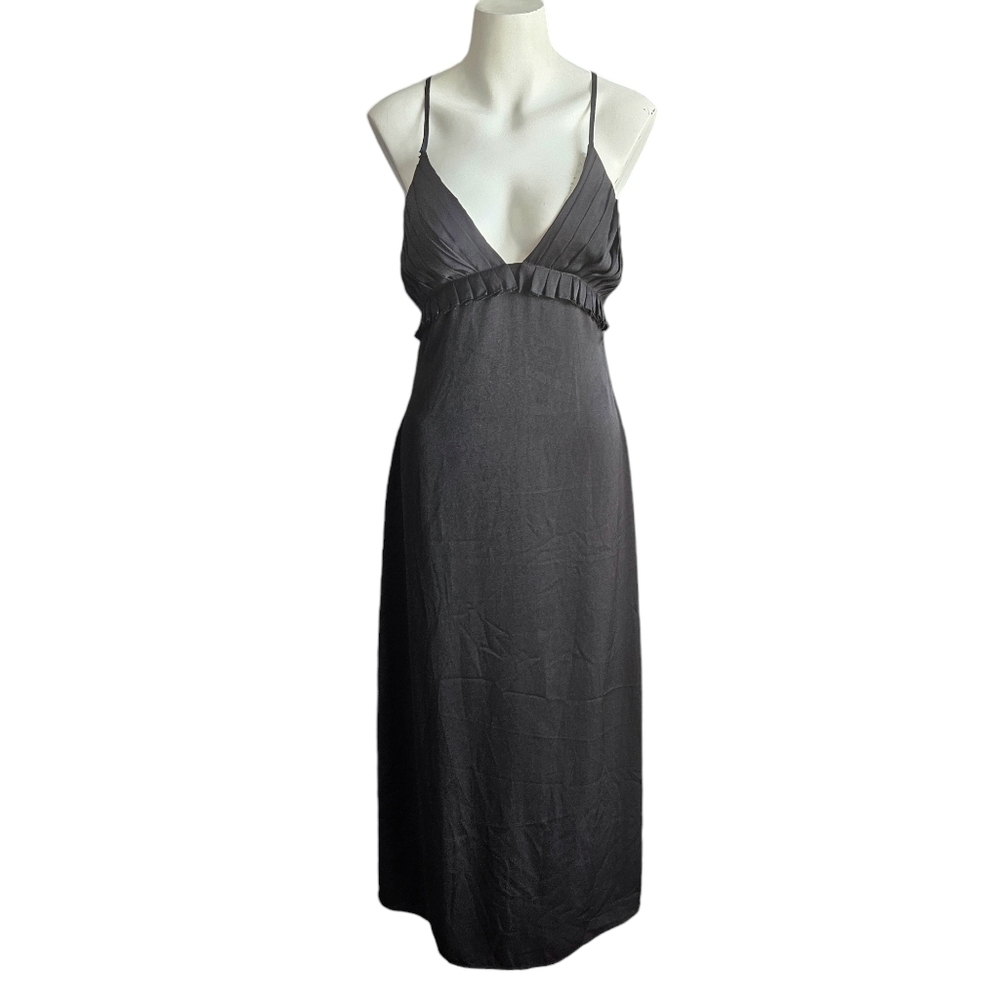 Forever 21 Satin Pleated Cami Slip Dress Sz Medium Goth Peplum Ruffle Whimsigoth